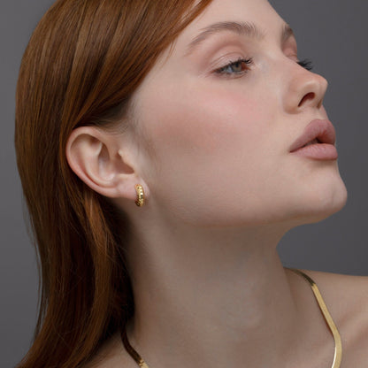Textured Huggie Hoop Earrings as a thoughtful birthday gift in 18K Gold Vermeil. Hypoallergenic for sensitive ears.