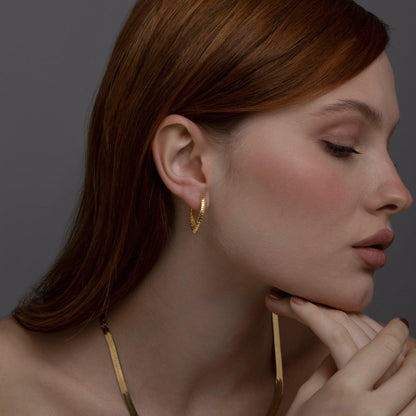 Textured Statement Hoop Earring as a thoughtful birthday gift in 18K Gold Vermeil. Hypoallergenic for sensitive ears.