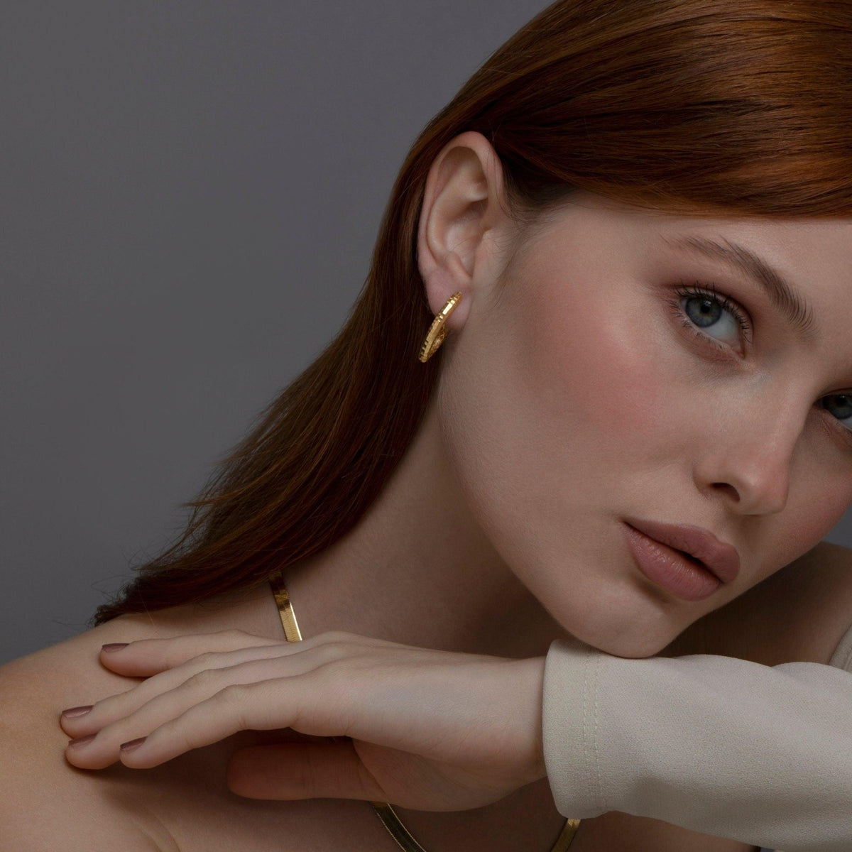 Textured Statement Hoop Earring in Glamour Jewelry House gift box — 18K Gold Vermeil graduation gift. No green marks.