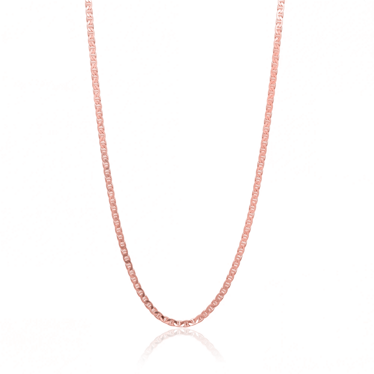 Rose gold traversino chain necklace, 2.5 mm flat mariner link chain on white background