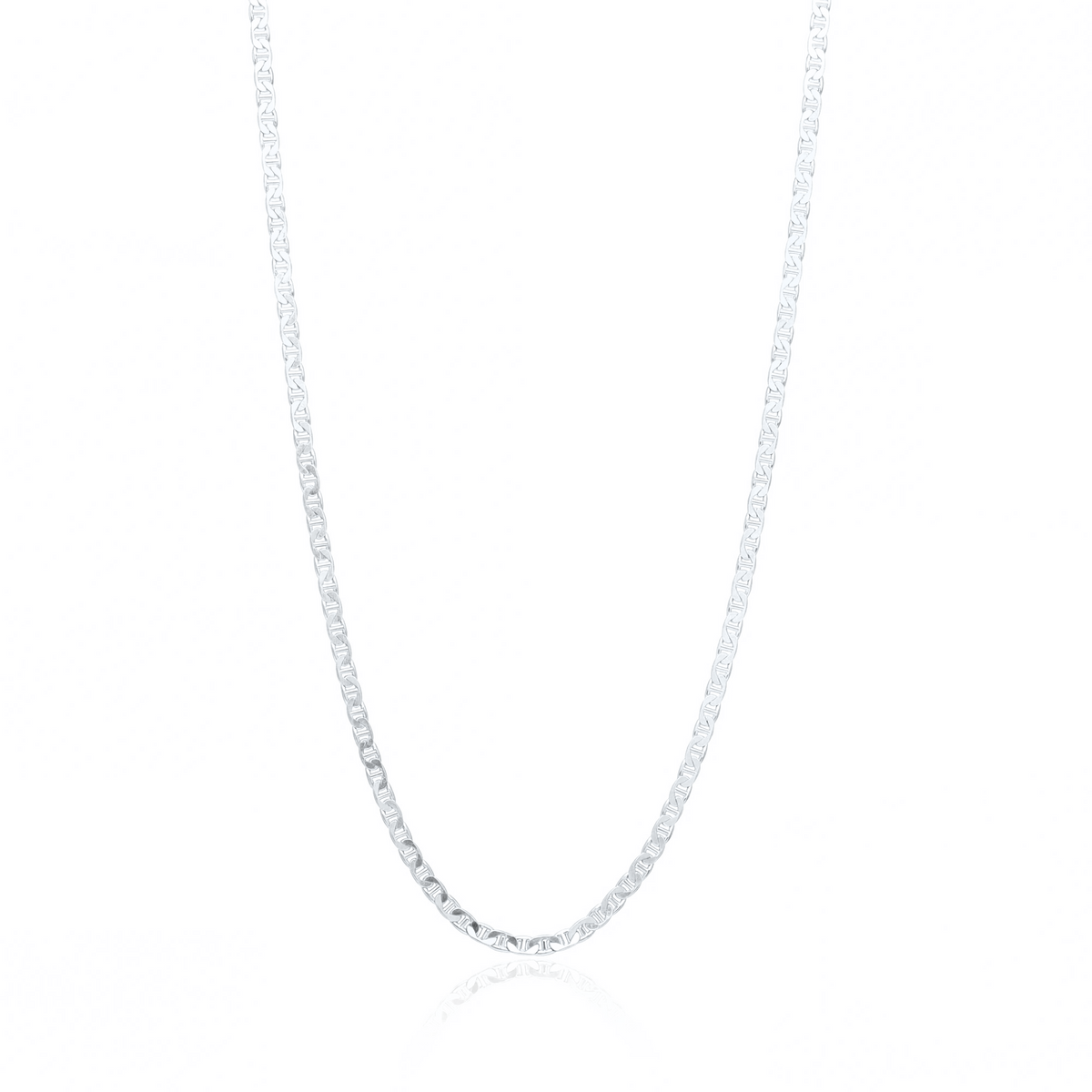 Silver traversino chain necklace, 2.5 mm flat mariner link chain on white background