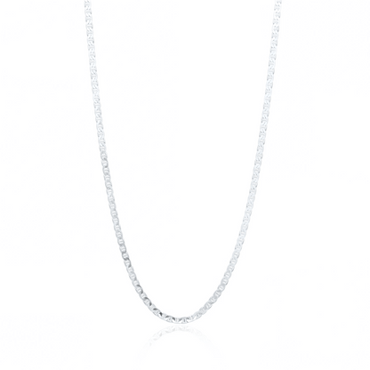 Silver traversino chain necklace, 2.5 mm flat mariner link chain on white background