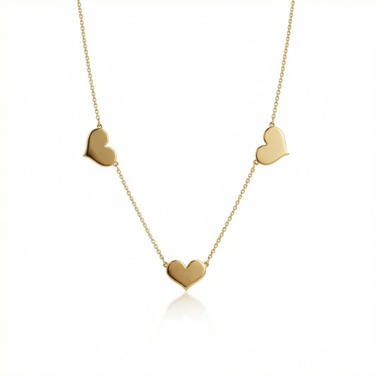 Triple Heart Necklace in 18K Gold Vermeil. Tarnish-resistant, perfect for daily wear.