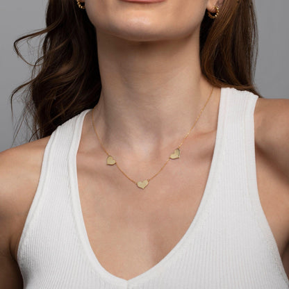 Triple Heart Necklace in Glamour Jewelry House gift box — 18K Gold Vermeil mother's day gift. Hypoallergenic, no green marks.