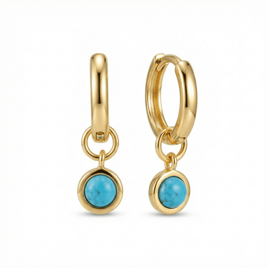 Turquoise Drop Hoop Earrings in 18K Gold Vermeil with Turquoise. No green marks, perfect for daily wear.