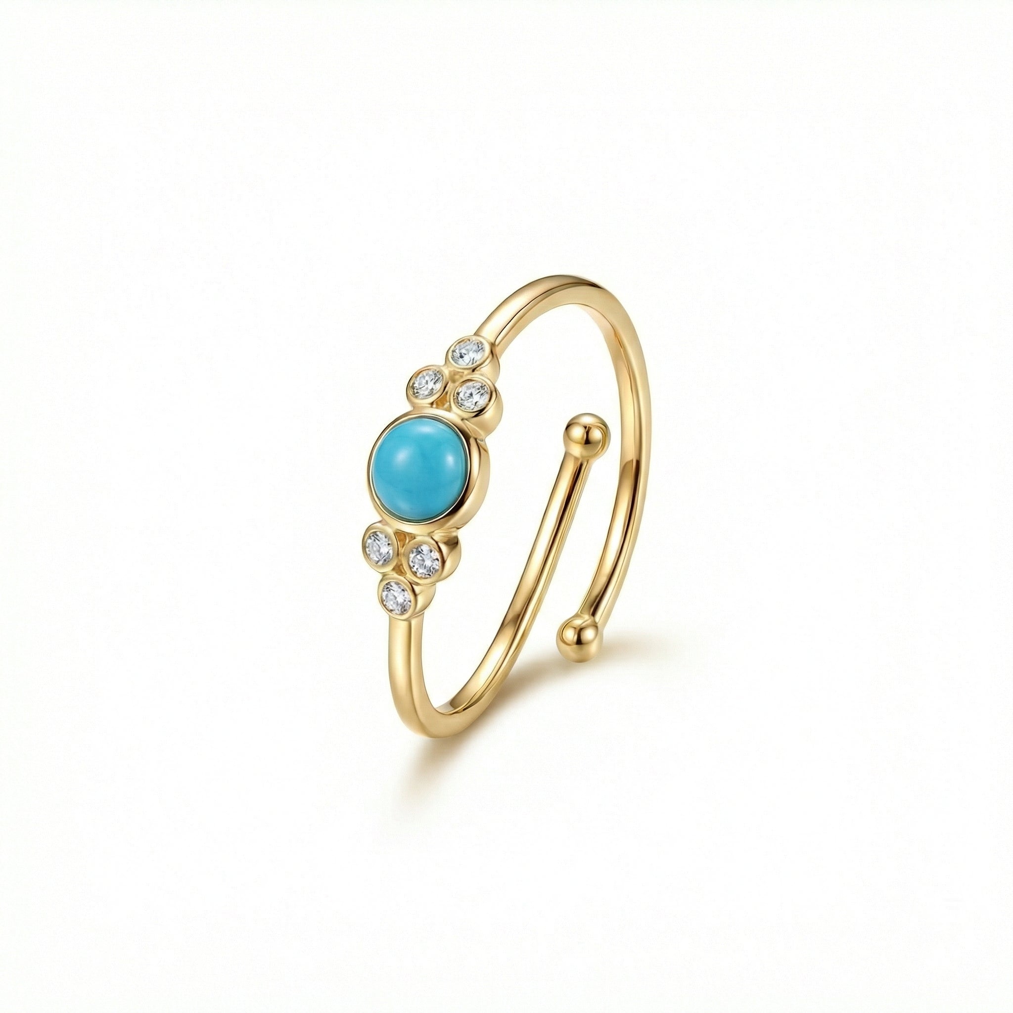 Turquoise Natural Stone Ring in 18K Gold Vermeil with CZ Diamond and Turquoise. Tarnish-resistant, perfect for daily wear.