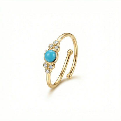 Turquoise Natural Stone Ring in 18K Gold Vermeil with CZ Diamond and Turquoise. Tarnish-resistant, perfect for daily wear.