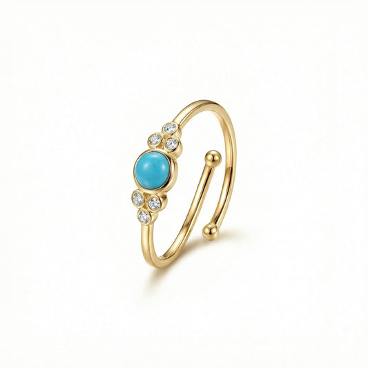Turquoise Natural Stone Ring in 18K Gold Vermeil with CZ Diamond and Turquoise. Tarnish-resistant, perfect for daily wear.