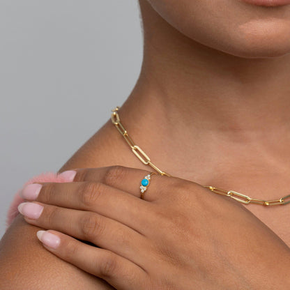 Close detail of the Turquoise Natural Stone Ring in 18K Gold Vermeil with CZ Diamond and Turquoise. Hypoallergenic, no.