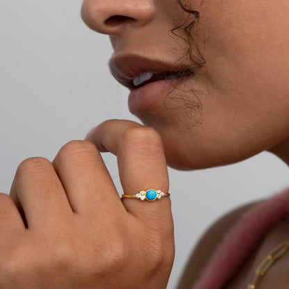 The Turquoise Natural Stone Ring styled in 18K Gold Vermeil — elegant everyday jewelry. Tarnish-resistant.