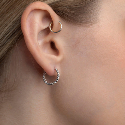 Close detail of the Twisted Rope Hoop Earrings in 18K Gold Vermeil. Tarnish-resistant, premium handmade jewelry.