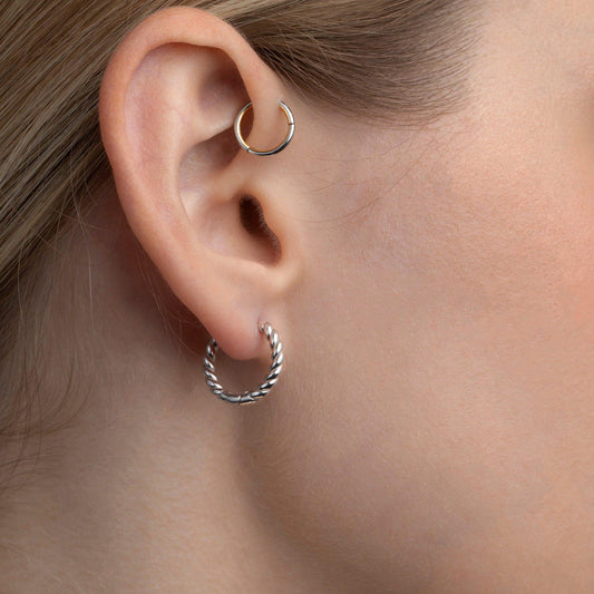 Close detail of the Twisted Rope Hoop Earrings in 18K Gold Vermeil. Tarnish-resistant, premium handmade jewelry.