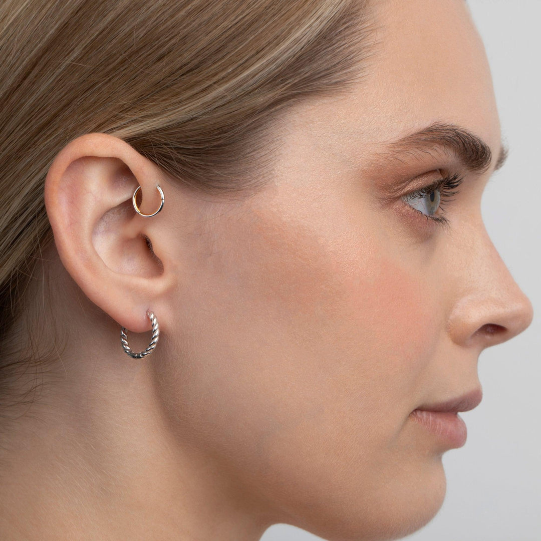 Twisted Rope Hoop Earrings in Glamour Jewelry House gift box — 18K Gold Vermeil graduation gift. No green marks.
