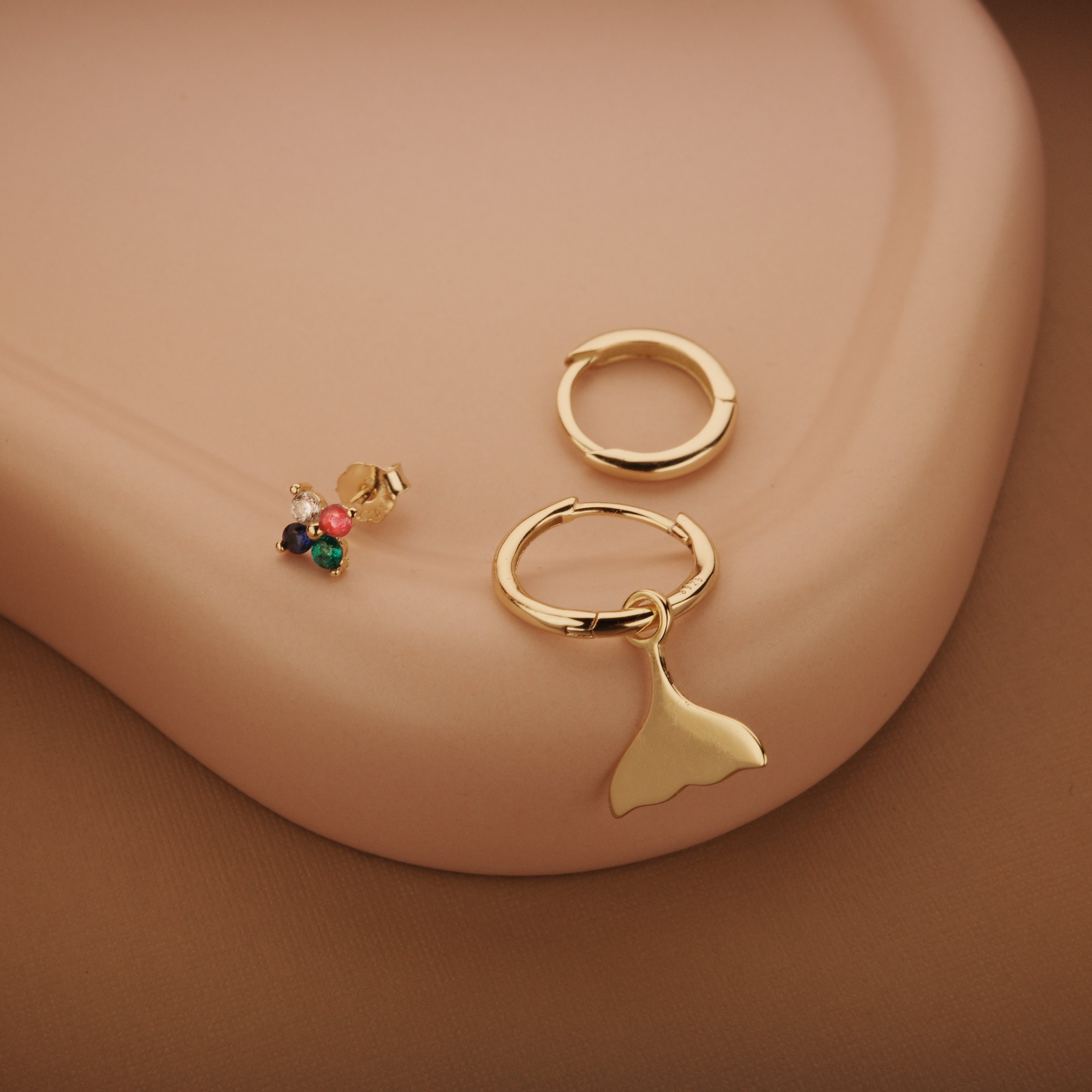The Whale Tail Rainbow Stud Combo Earring Set as a graduation gift in 18K Gold Vermeil. Tarnish-resistant, made for keeping.
