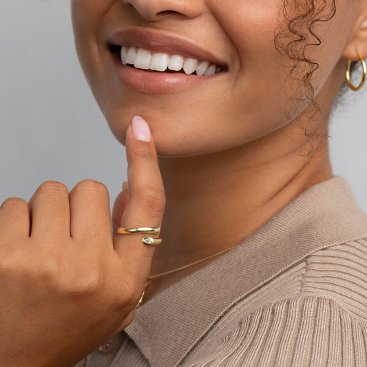 Close detail of the Wrap Around Ring in 18K Gold Vermeil. Hypoallergenic, no green marks, premium handmade jewelry.