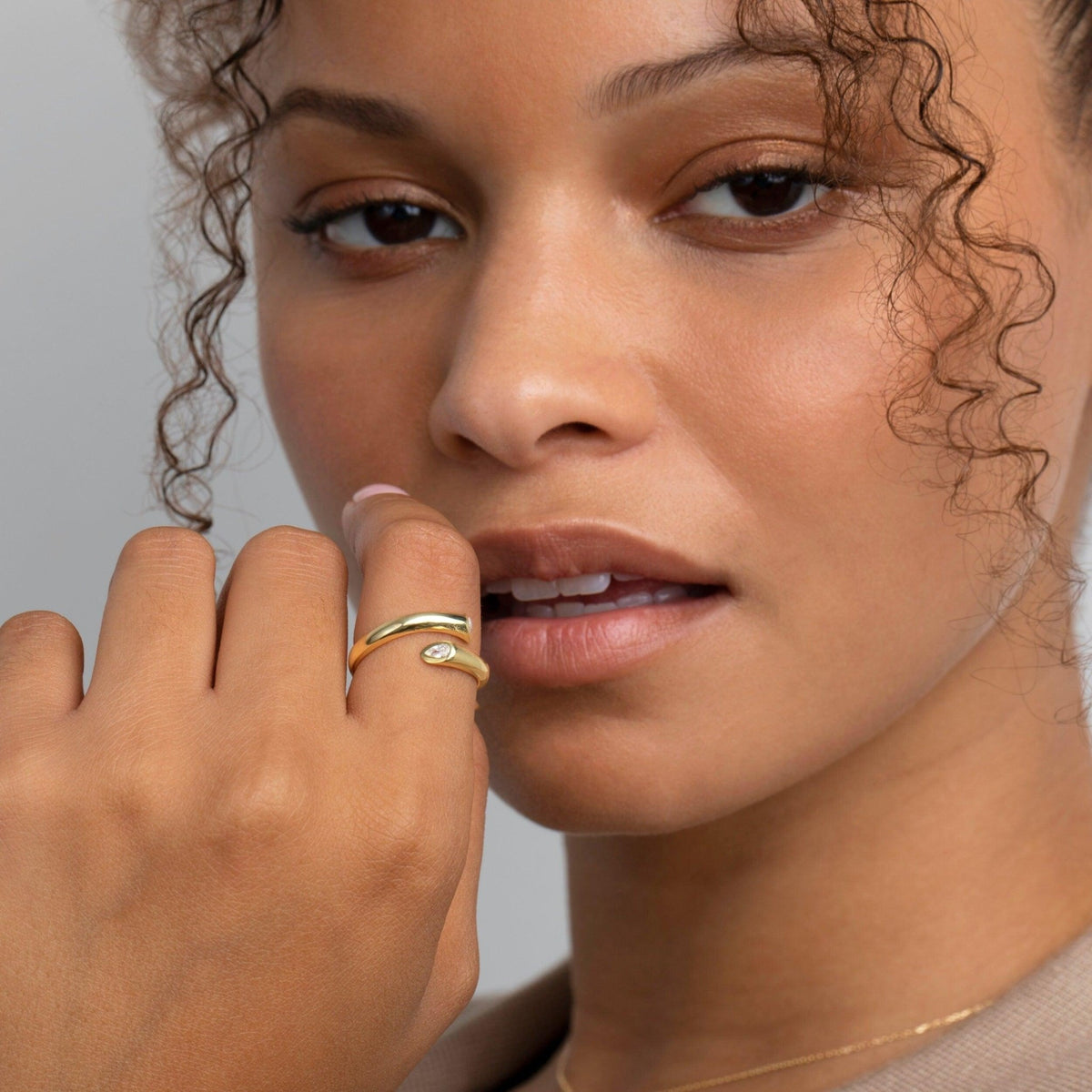 Wrap Around Ring in Glamour Jewelry House gift box — 18K Gold Vermeil graduation gift. Hypoallergenic, no green marks.