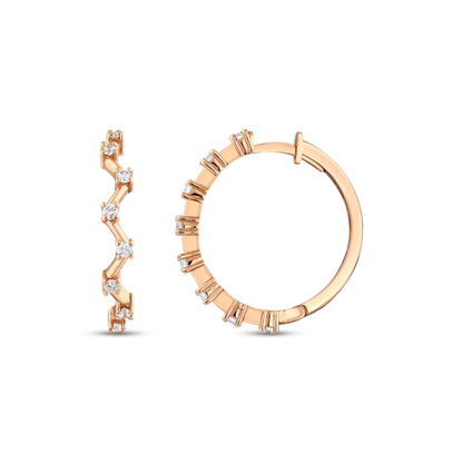 0.41 ct tw natural diamond zigzag hoop earrings in 14K rose gold, front and side view