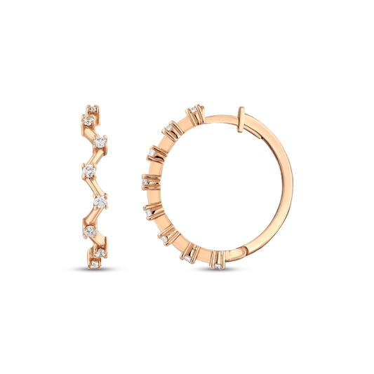 0.41 ct tw natural diamond zigzag hoop earrings in 14K rose gold, front and side view