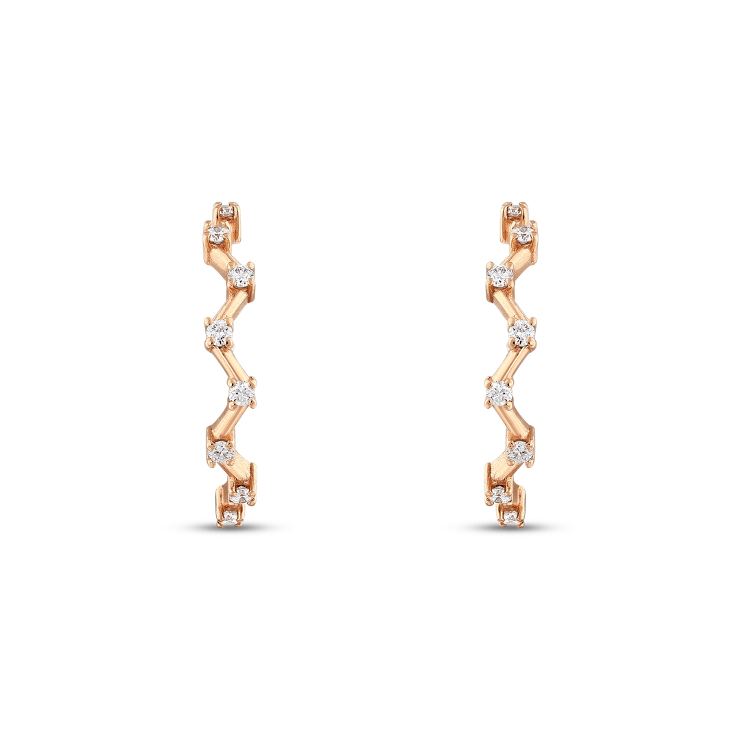 Pair of natural diamond zigzag hoop earrings in 14K rose gold, front view