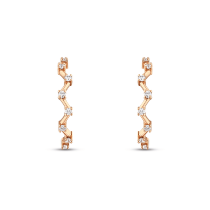 Pair of natural diamond zigzag hoop earrings in 14K rose gold, front view